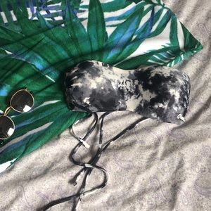 Aerie Bikini Top Black and White Marble Strapless